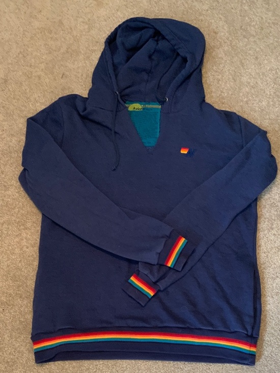 Aviator Nation Tops - Rare AV Navy Hooded Pullover with Rainbow Trim XL Mens Or Womens Sweatshirt